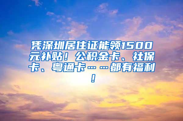 凭深圳居住证能领1500元补贴！公积金卡、社保卡、粤通卡……都有福利！