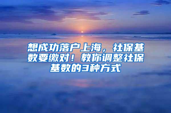 想成功落户上海，社保基数要缴对！教你调整社保基数的3种方式