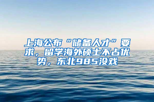 上海公布“储备人才”要求，留学海外硕士不占优势，东北985没戏