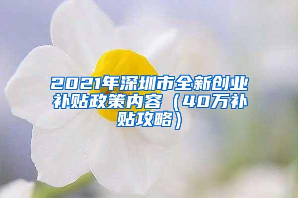 2021年深圳市全新创业补贴政策内容（40万补贴攻略）