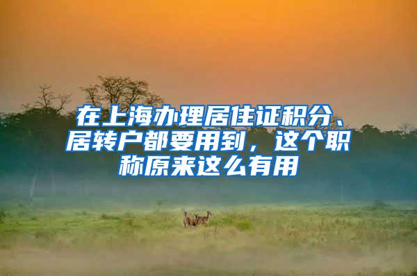 在上海办理居住证积分、居转户都要用到，这个职称原来这么有用