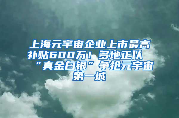 上海元宇宙企业上市最高补贴600万！多地正以“真金白银”争抢元宇宙第一城