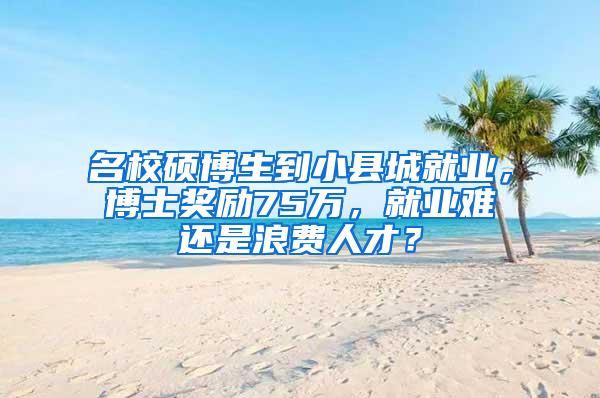 名校硕博生到小县城就业，博士奖励75万，就业难还是浪费人才？