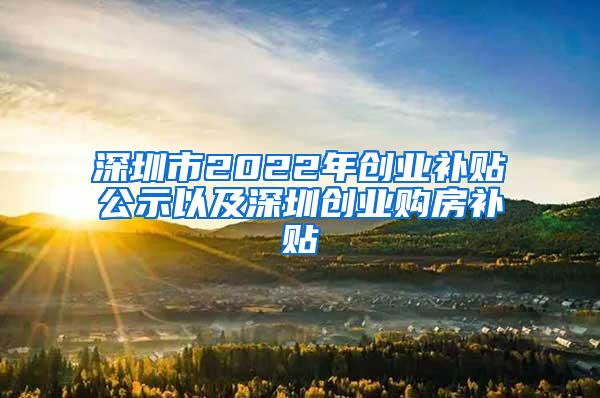 深圳市2022年创业补贴公示以及深圳创业购房补贴