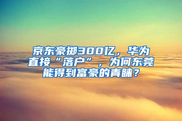 京东豪掷300亿，华为直接“落户”，为何东莞能得到富豪的青睐？