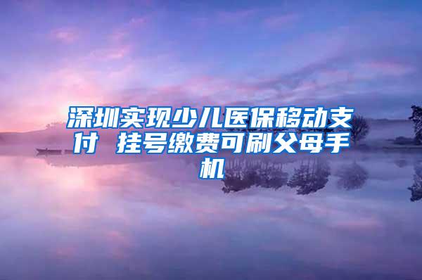 深圳实现少儿医保移动支付 挂号缴费可刷父母手机