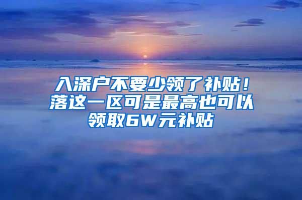 入深户不要少领了补贴！落这一区可是最高也可以领取6W元补贴