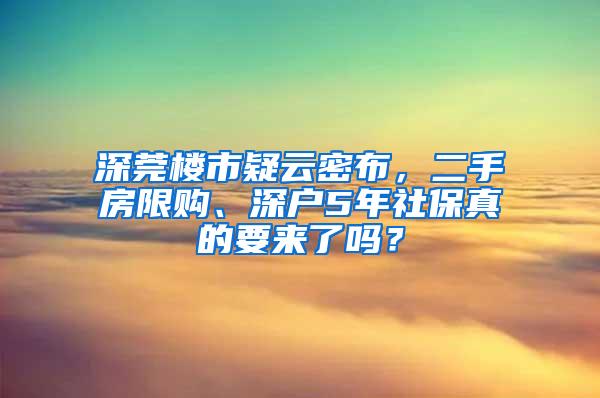 深莞楼市疑云密布，二手房限购、深户5年社保真的要来了吗？