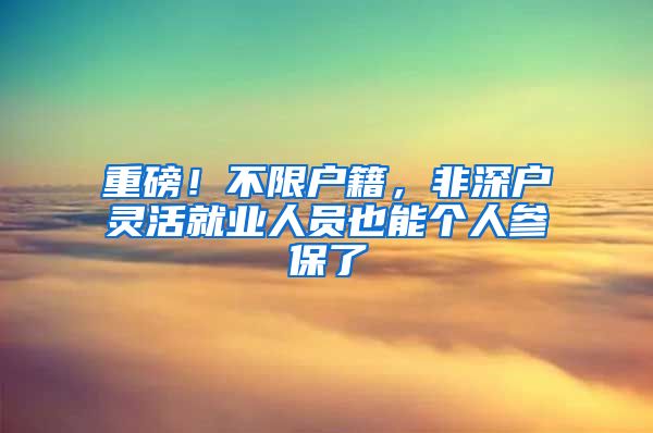 重磅！不限户籍，非深户灵活就业人员也能个人参保了