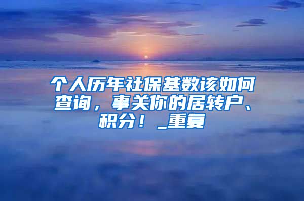 个人历年社保基数该如何查询，事关你的居转户、积分！_重复