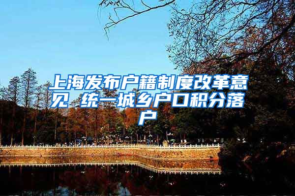 上海发布户籍制度改革意见 统一城乡户口积分落户