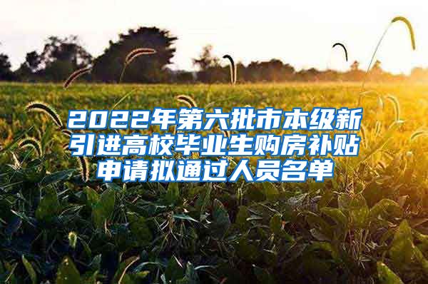 2022年第六批市本级新引进高校毕业生购房补贴申请拟通过人员名单