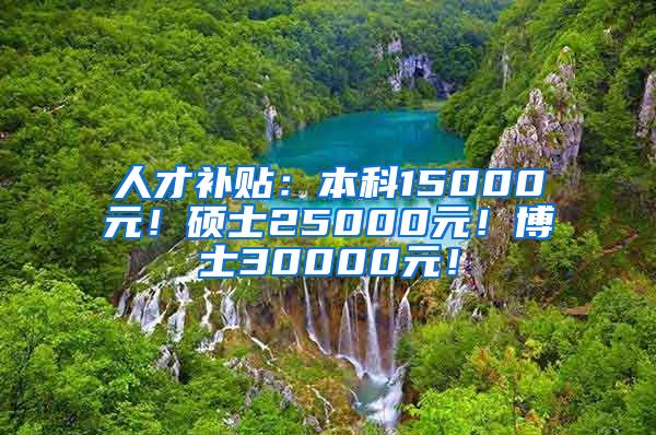 人才补贴：本科15000元！硕士25000元！博士30000元！