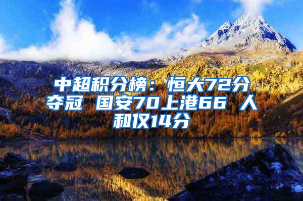 中超积分榜：恒大72分夺冠 国安70上港66 人和仅14分