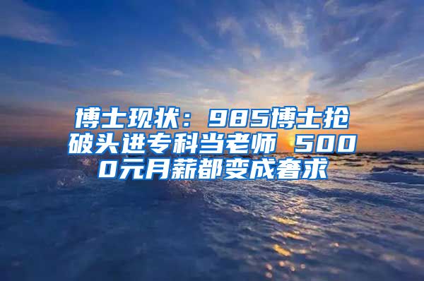 博士现状：985博士抢破头进专科当老师 5000元月薪都变成奢求