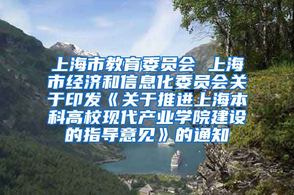 上海市教育委员会 上海市经济和信息化委员会关于印发《关于推进上海本科高校现代产业学院建设的指导意见》的通知
