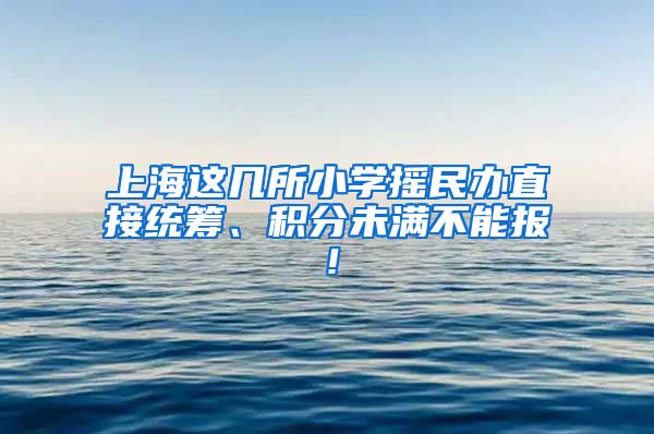 上海这几所小学摇民办直接统筹、积分未满不能报！