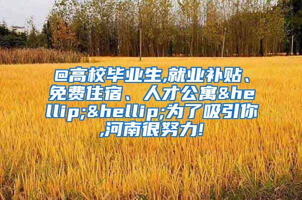 @高校毕业生,就业补贴、免费住宿、人才公寓……为了吸引你,河南很努力!