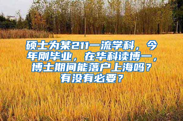 硕士为某211一流学科，今年刚毕业，在华科读博一，博士期间能落户上海吗？有没有必要？