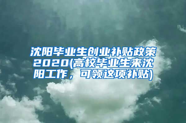 沈阳毕业生创业补贴政策2020(高校毕业生来沈阳工作，可领这项补贴)