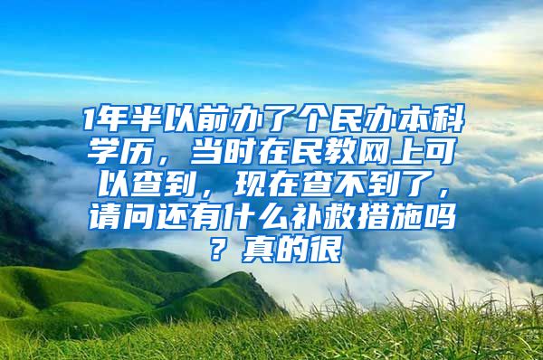 1年半以前办了个民办本科学历，当时在民教网上可以查到，现在查不到了，请问还有什么补救措施吗？真的很